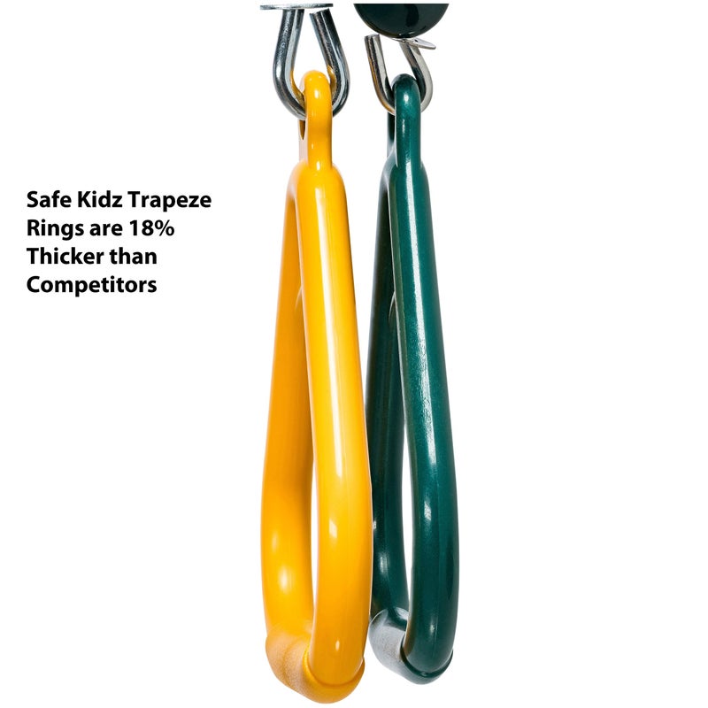 Safe Kidz 18" Trapeze Swing Bar Rings 48" Heavy Duty Chain Swing Set Accessories & Carabiners (Green) - Image 4